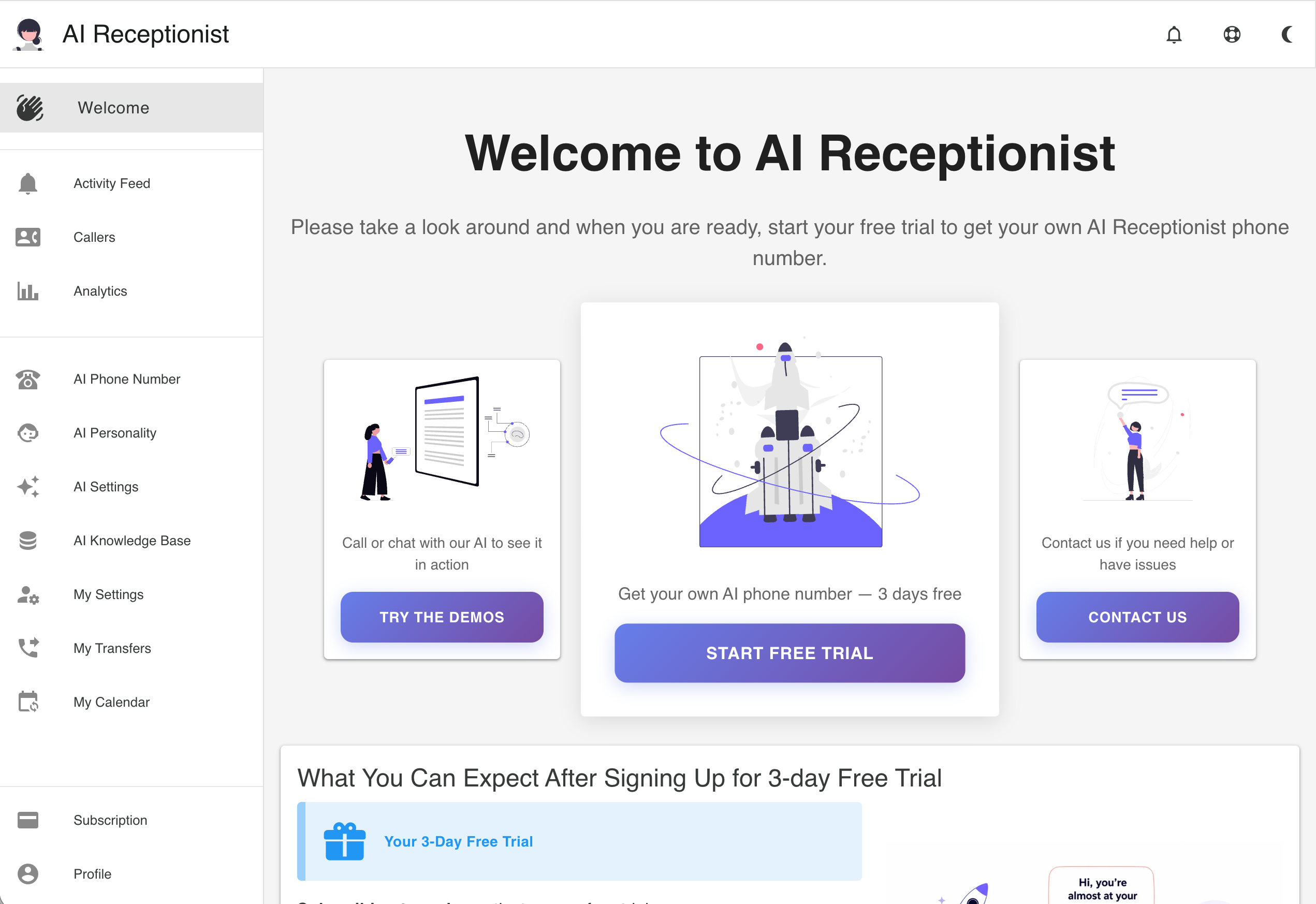 AI Receptionist Dashboard - Full feature overview